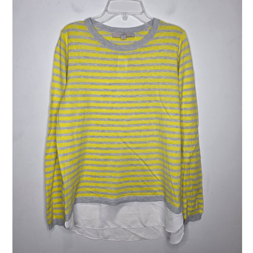 NWT Ann Taylor Loft yellow grey cotton long sleeve sweater shirt tails - medium